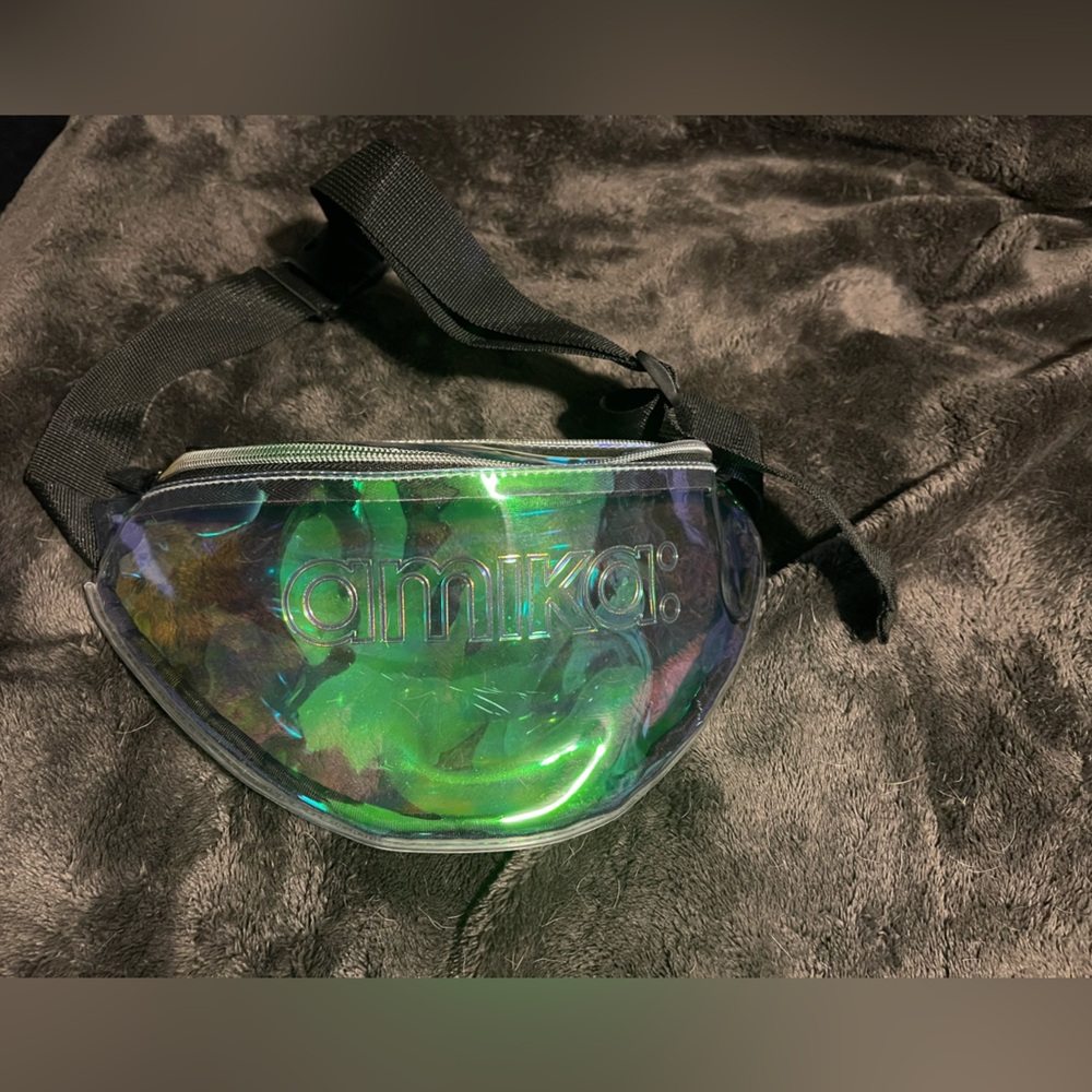 Amika Holographic Belt Bag with Black Strap